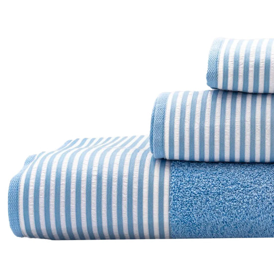 (3 Peças) Toalhas 548 Riscas Azul