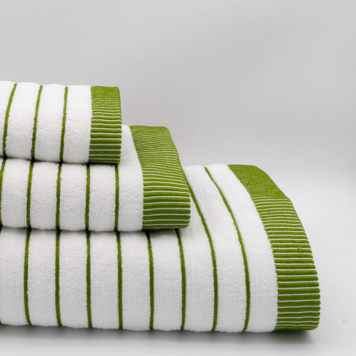 (3 Peças) Toalhas de Riscas Branco e Verde