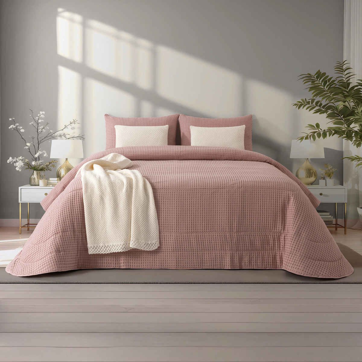 Edredão Favão Favo de Mel Cor-de-Rosa