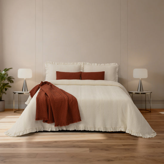 Colcha de Algodão Stonewashed Marfim com Folho – Celeste