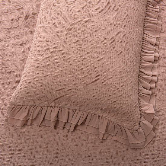 Colcha de Algodão Stonewashed Rosa com Folho Duplo – Bonnie
