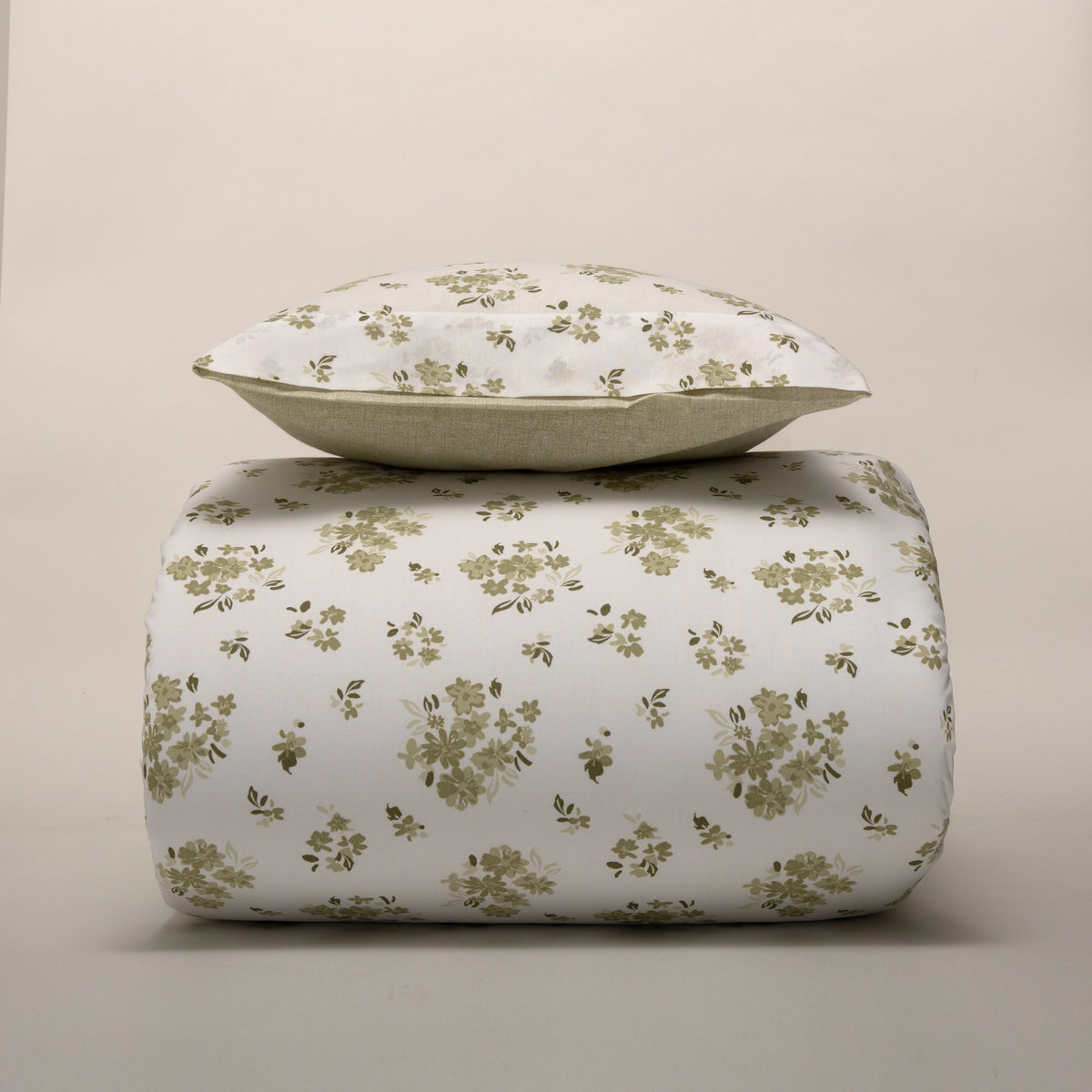 Capa de Edredón Floral Verde Seco e Branco - 820