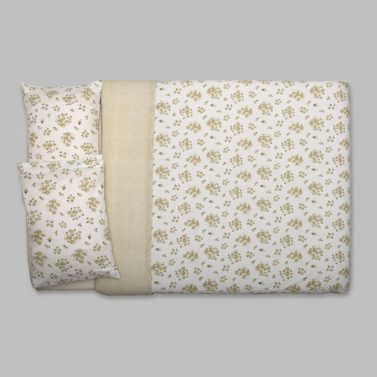 Capa de Edredón Floral Verde Seco e Branco - 820