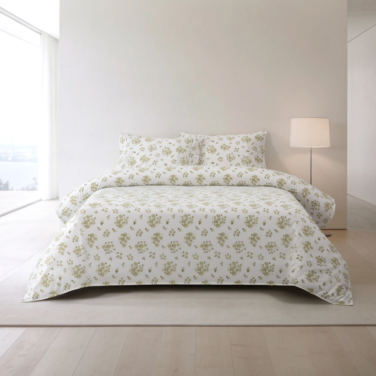 Capa de Edredón Floral Verde Seco e Branco - 820
