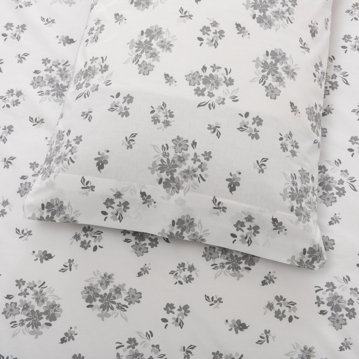 Capa de Edredón Floral Cinzento e Branco - 820
