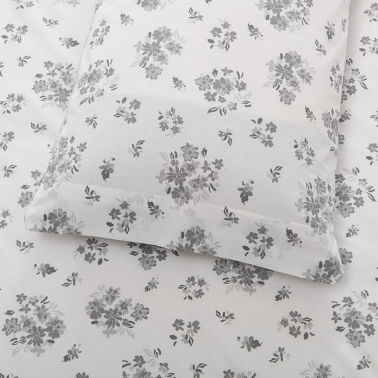 Capa de Edredón Floral Cinzento e Branco - 820