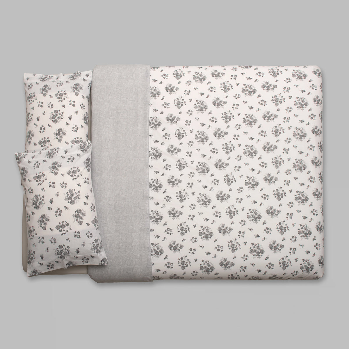 Capa de Edredón Floral Cinzento e Branco - 820