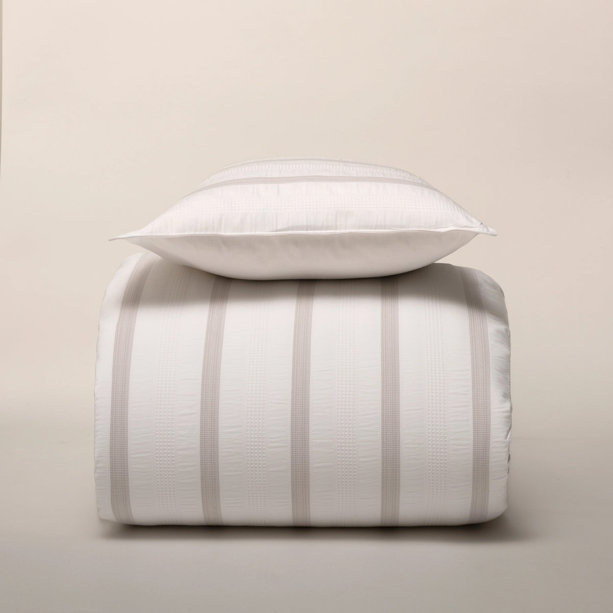 Capa de Edredón Riscas Taupe 100% Algodão - Seersucker