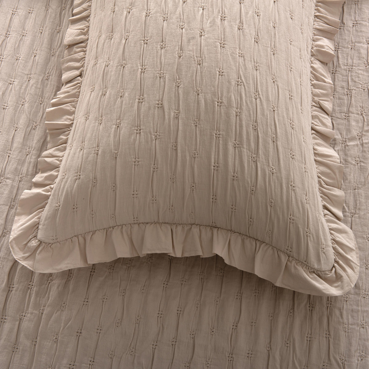 Edredão 100% Algodão Taupe com Folhos - Elise