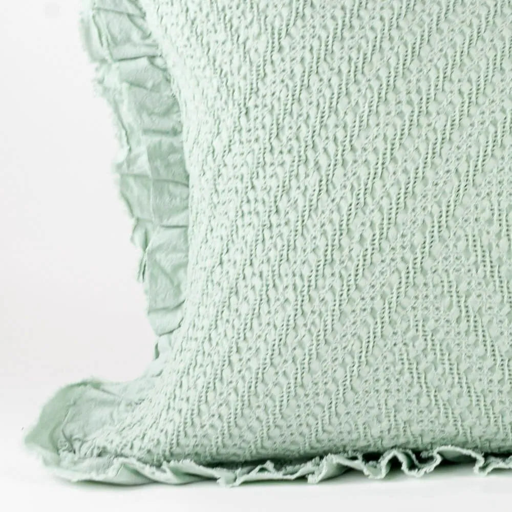 Almofada de Colcha com Folho Verde Água