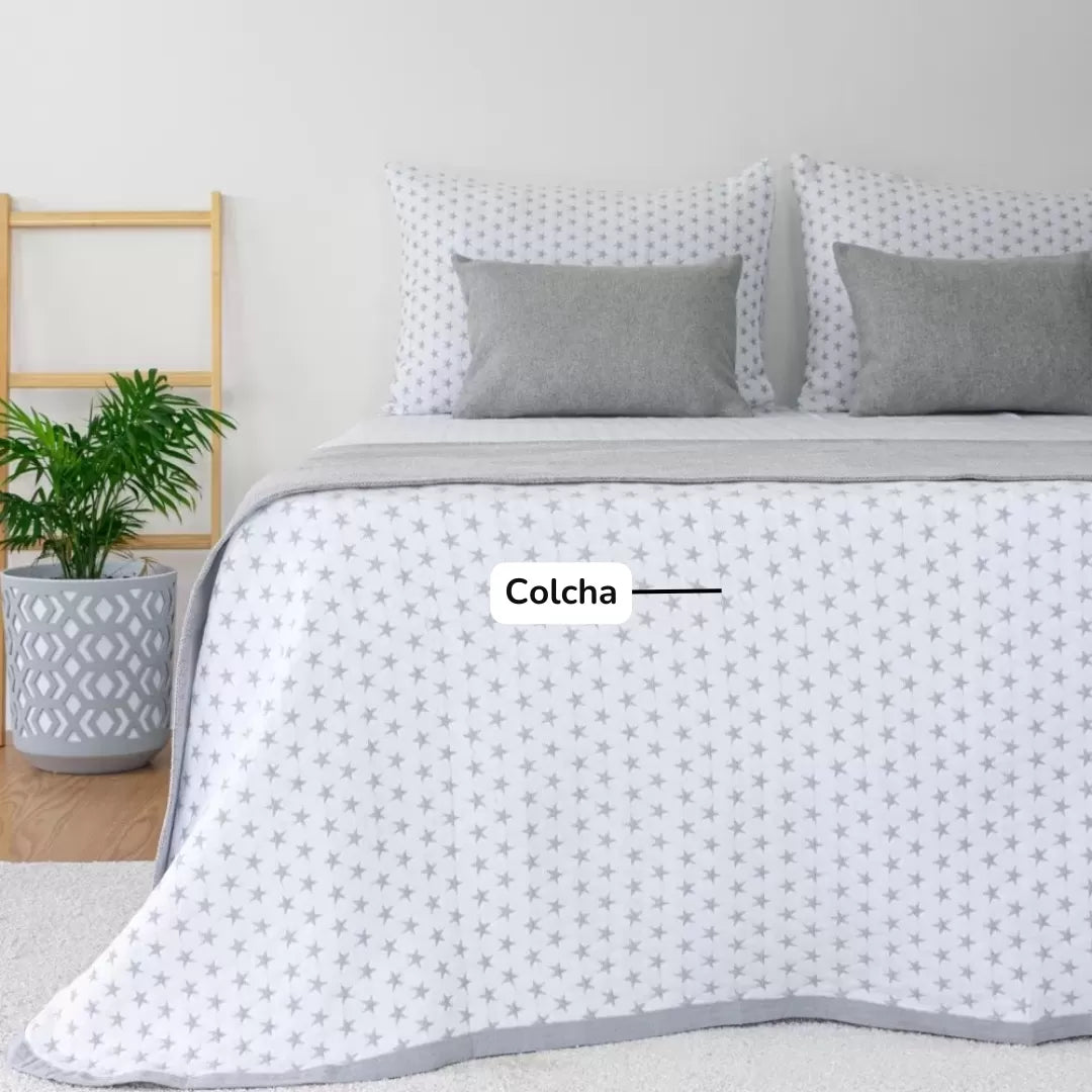 Colcha Estrelas Cinzento