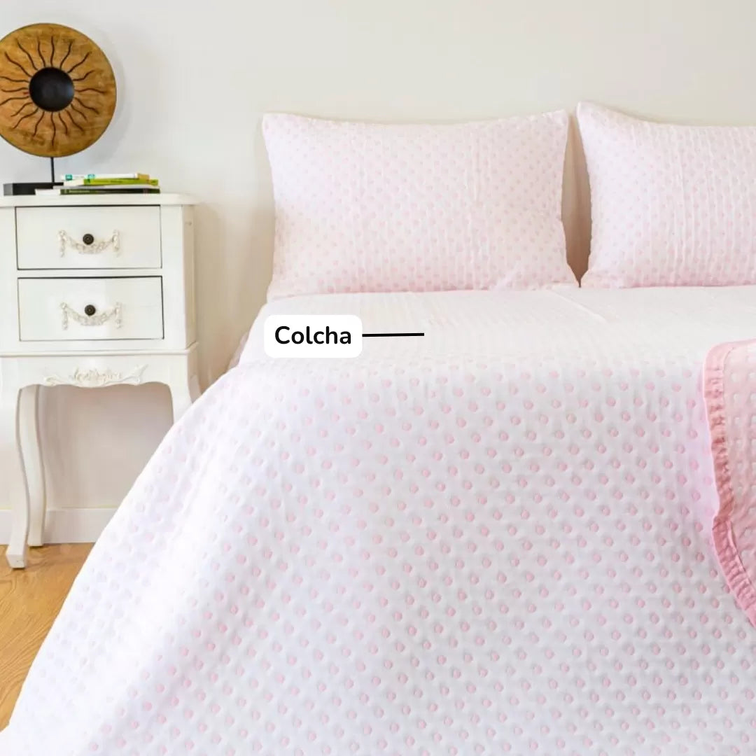 Colcha Lunares Rosa Reversible