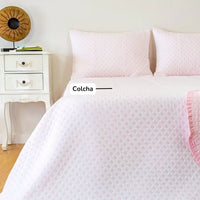 Colcha Lunares Rosa Reversible