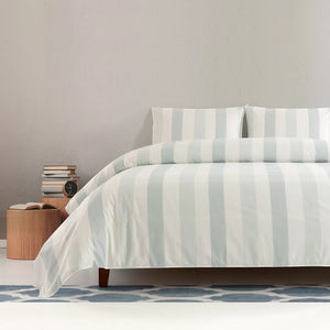 Funda Nórdica Rayas Anchas Verde Agua - Cama 90 cm (Funda nórdica 160 x 220 cm | 1 Almohada 50 x 70 cm)