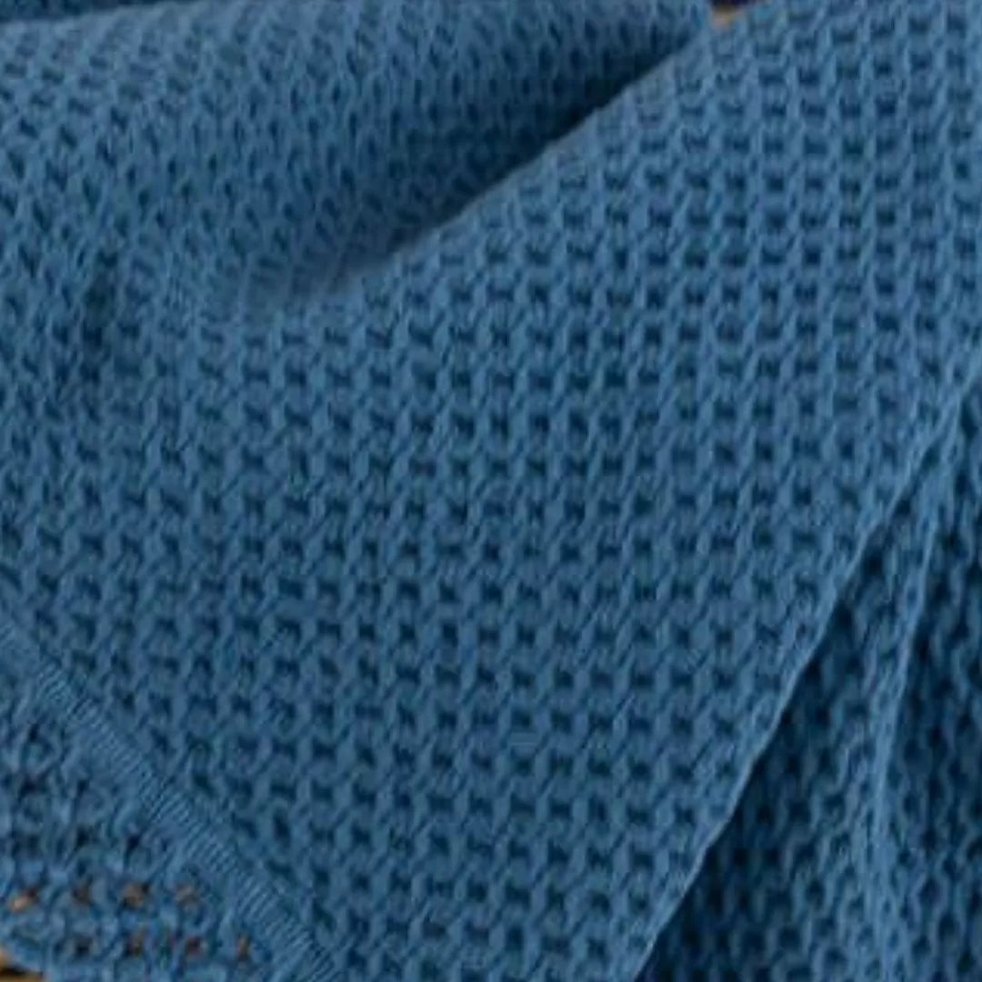 Manta de Algodão com Renda Azul Escuro