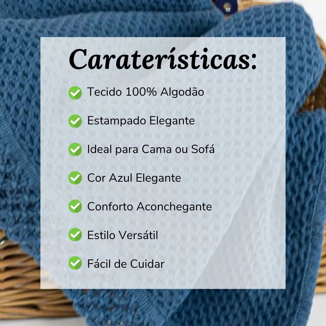 Manta de Algodão com Renda Azul Escuro