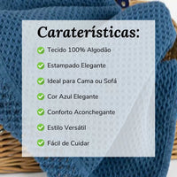Manta de Algodão com Renda Azul Escuro