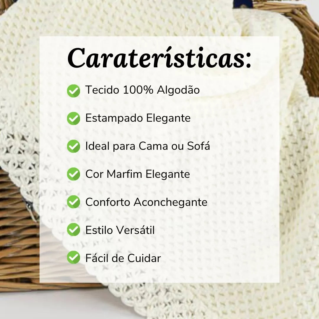 Manta de Algodão com Renda Marfim