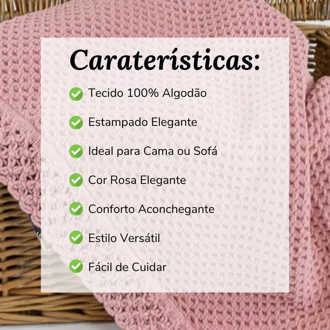 Manta de Algodão com Renda Cor-de-Rosa