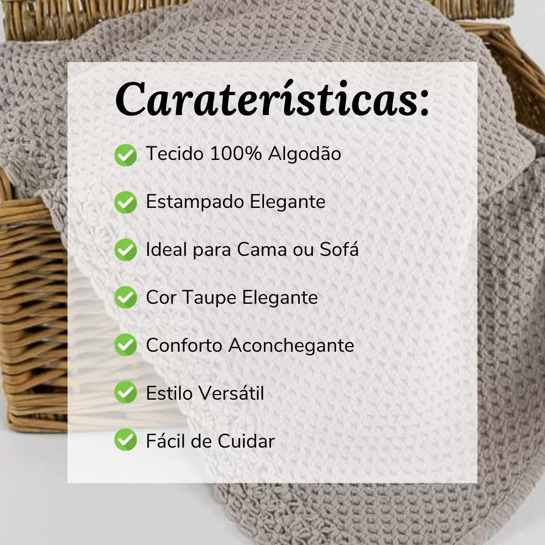 Manta de Algodão com Renda Taupe