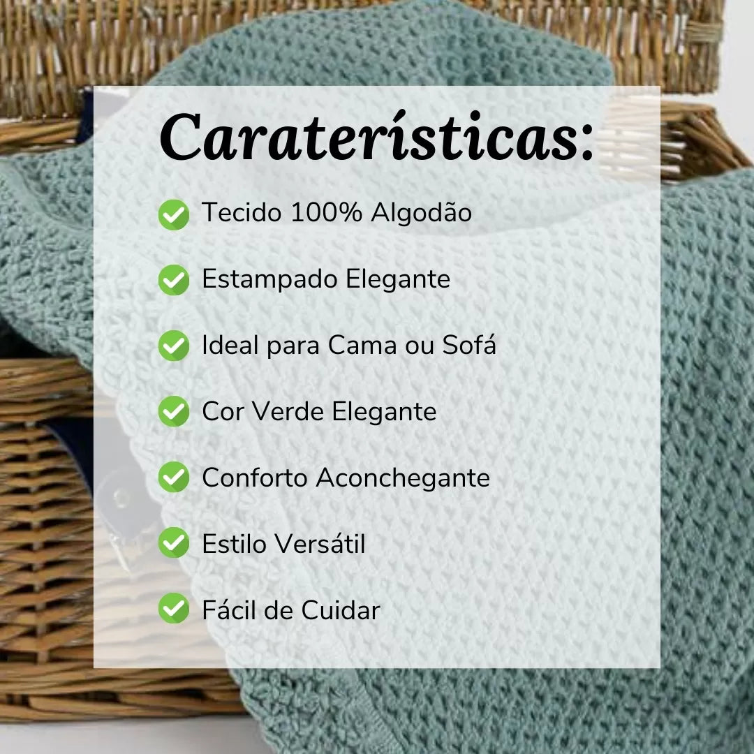 Manta de Algodão com Renda Verde