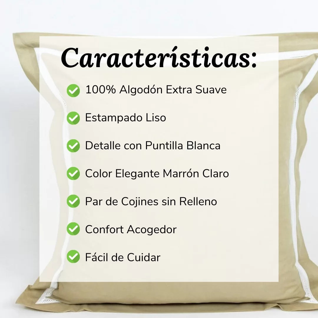 Par Cojines Decorativos con Puntilla Marrón Claro