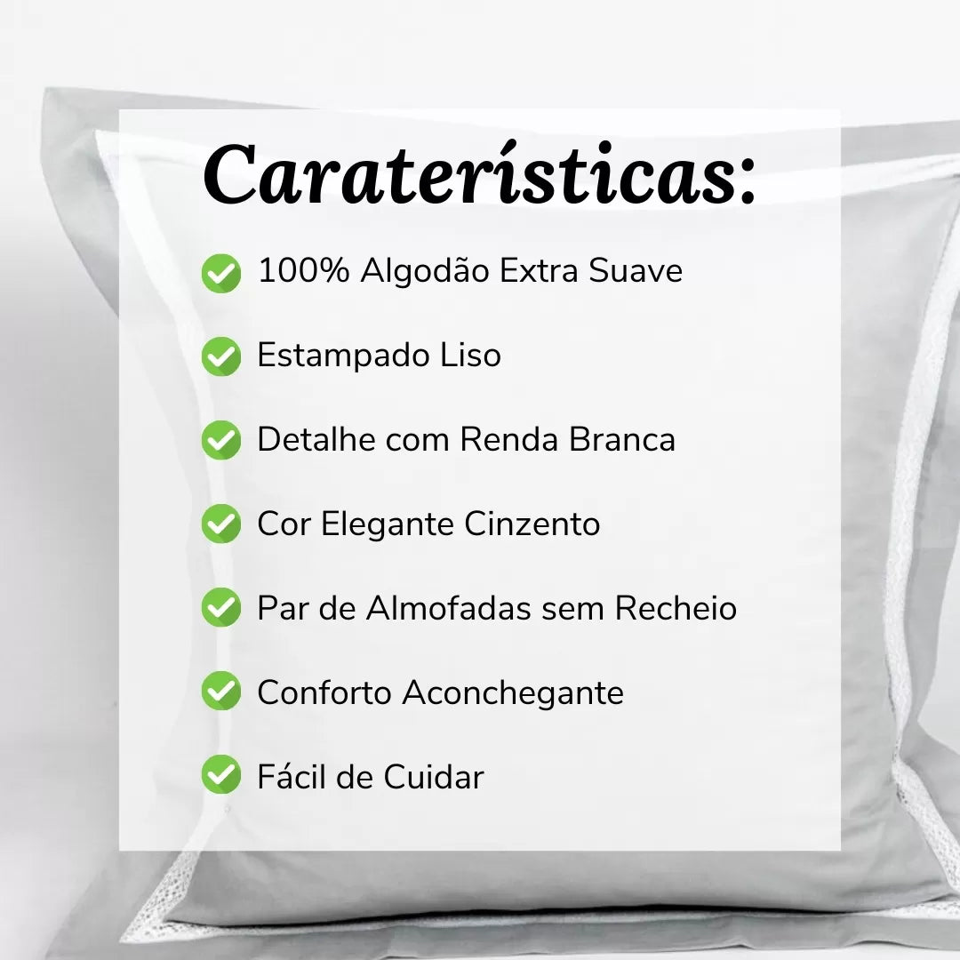 Almofada Decorativa com Renda Cinzento