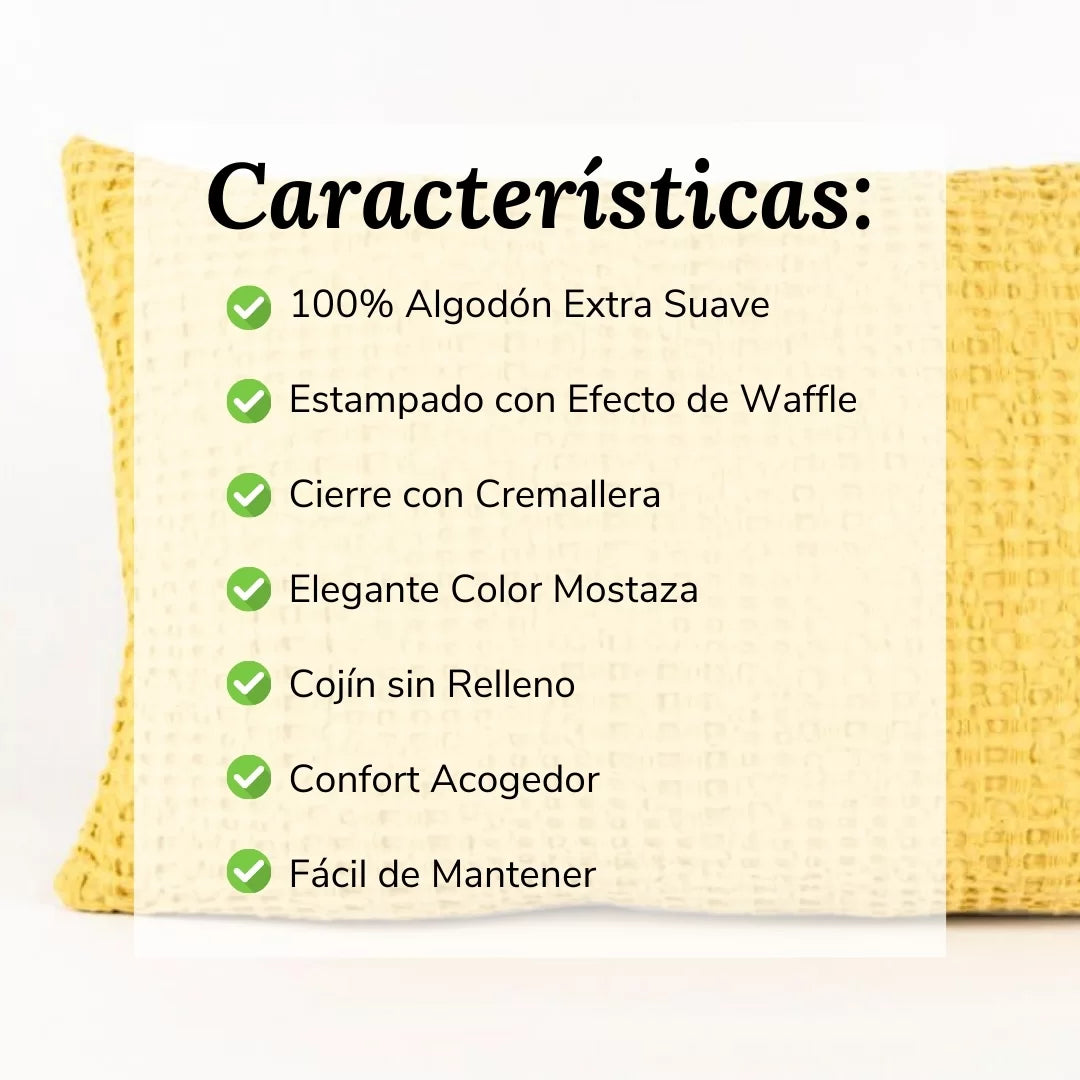 Cojín Decorativo Efecto Waffle Mostaza