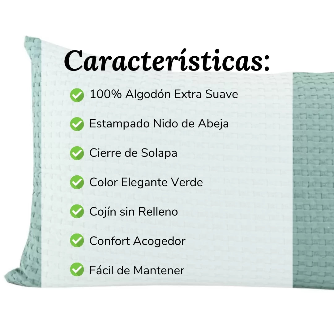Cojín de Colcha Nido de Abeja Verde Agua