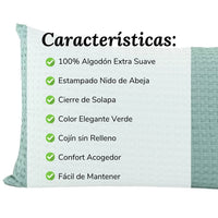 Cojín de Colcha Nido de Abeja Verde Agua