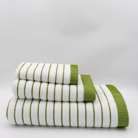 (3 Peças) Toalhas de Riscas Branco e Verde