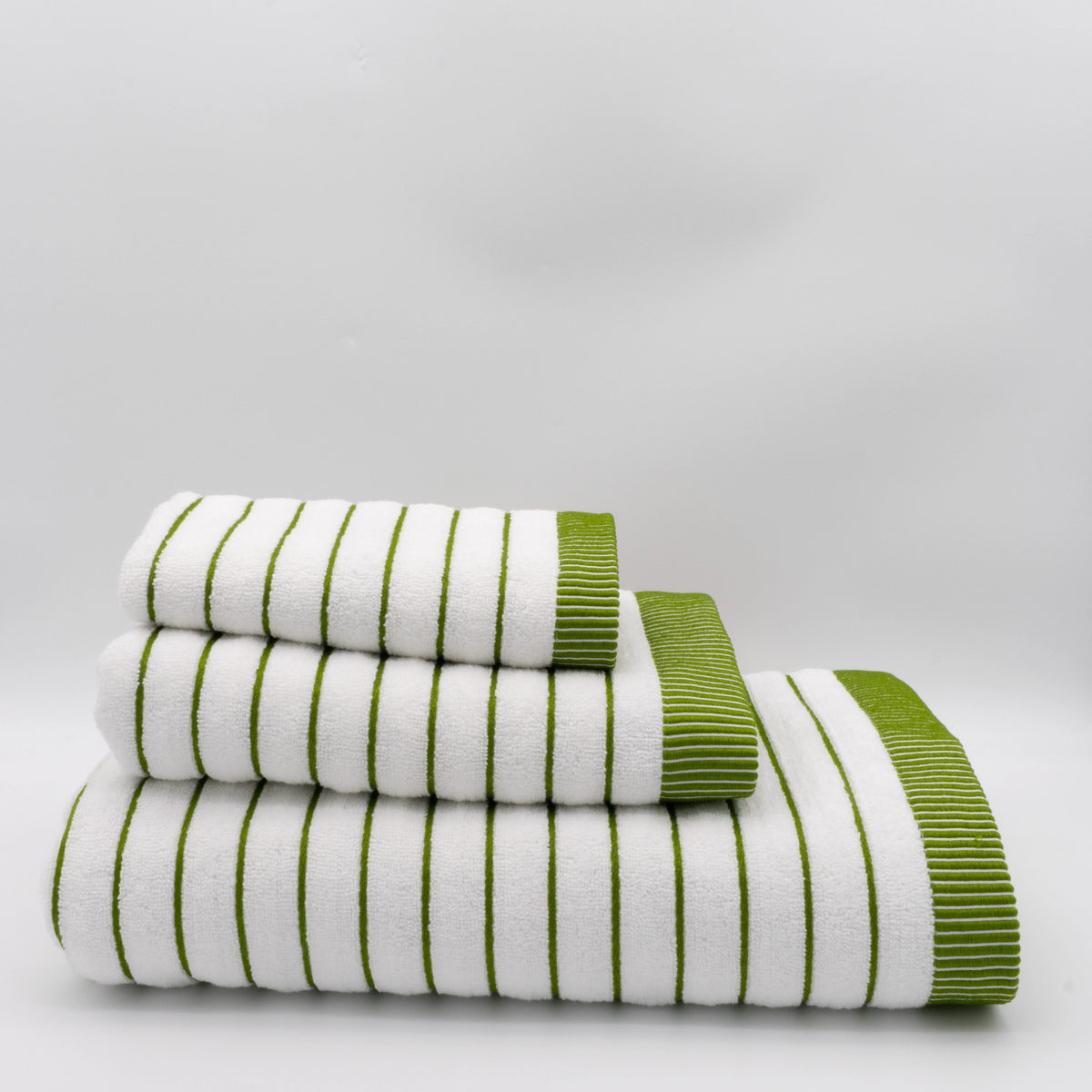 (3 Peças) Toalhas de Riscas Branco e Verde