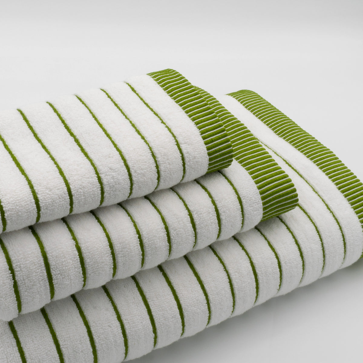 (3 Peças) Toalhas de Riscas Branco e Verde