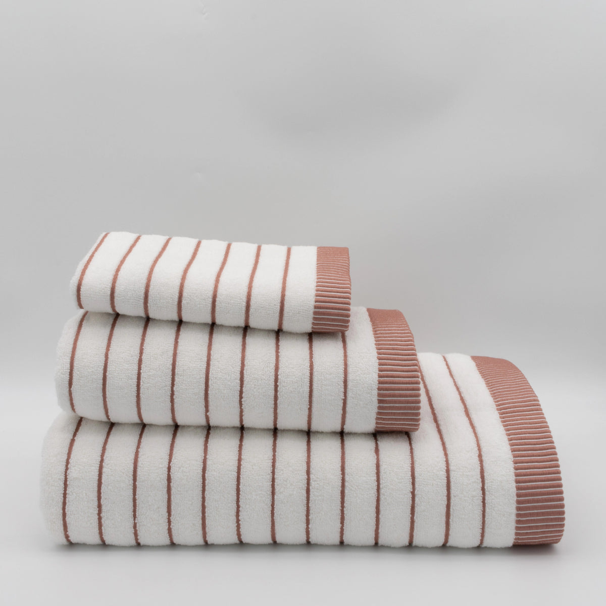 (3 Piezas) Toallas Rayas Blanco y Rosa