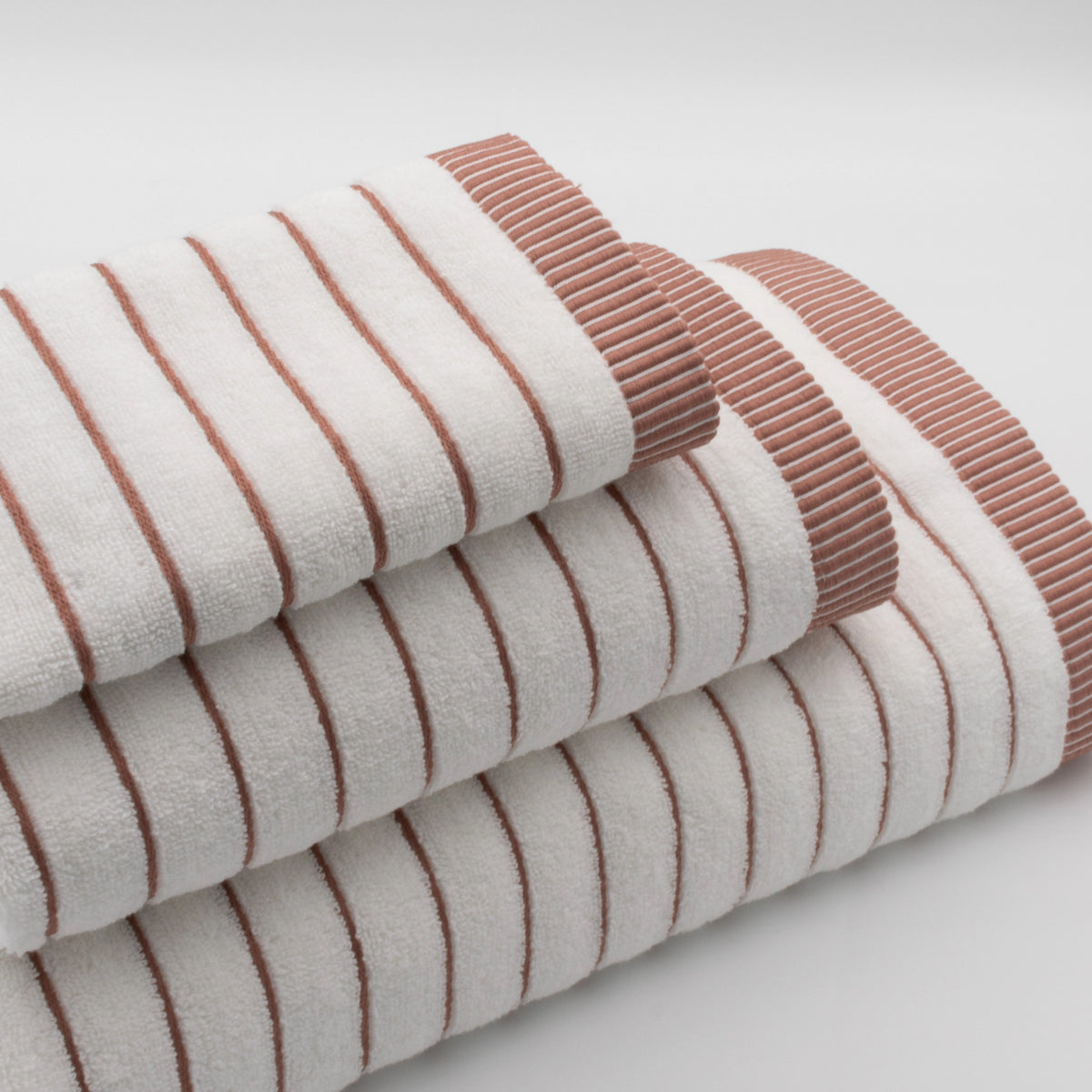 (3 Piezas) Toallas Rayas Blanco y Rosa