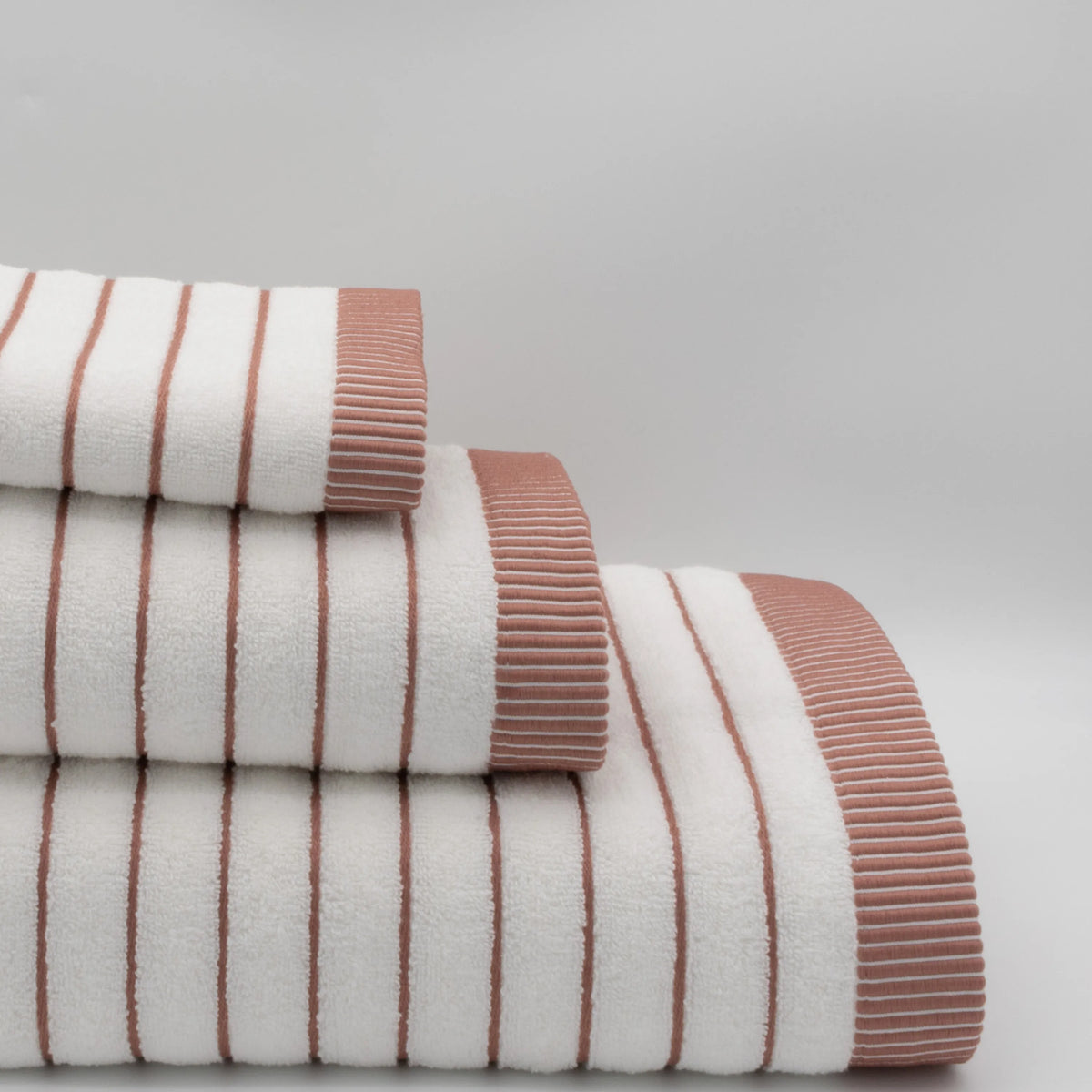 (3 Piezas) Toallas Rayas Blanco y Rosa