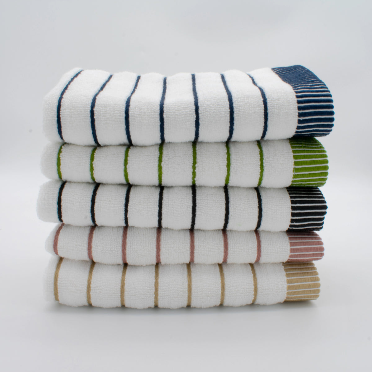 (3 Peças) Toalhas de Riscas Branco e Verde