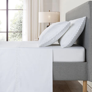 (300 Hilos) Sábanas Bordado Inglés 677 Blanco - Cama 140 | 1 Almohada 45 x 155 cm