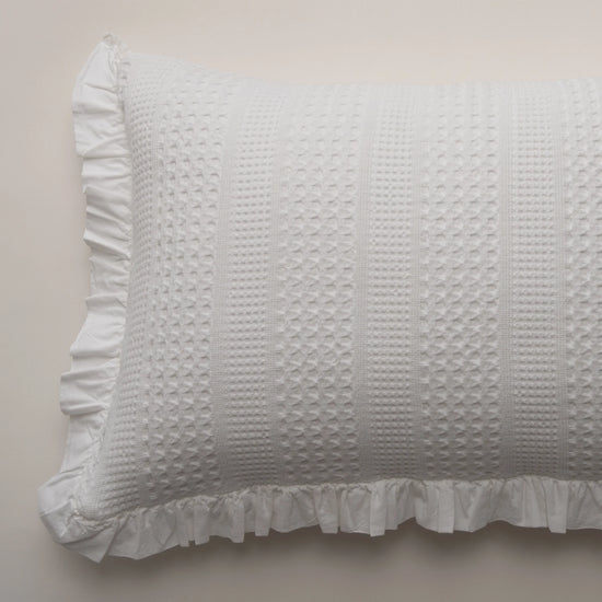 Cojín de Algodón Stonewashed Blanco con Volante – Celeste