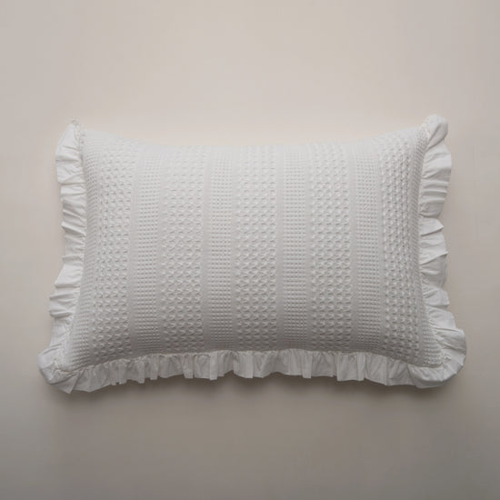 Cojín de Algodón Stonewashed Blanco con Volante – Celeste