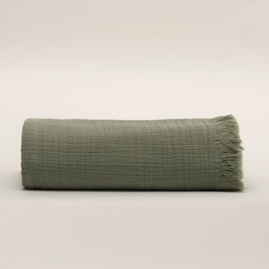 Manta de Gaze de Algodão Verde 140x200 cm Stonewashed - Nuria