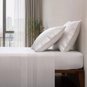 Juego Sábanas Algodón 200 Hilos Blanco con Bordado – Bliss - Cama 140 | 2 Fundas de almohada 50 x 75 cm