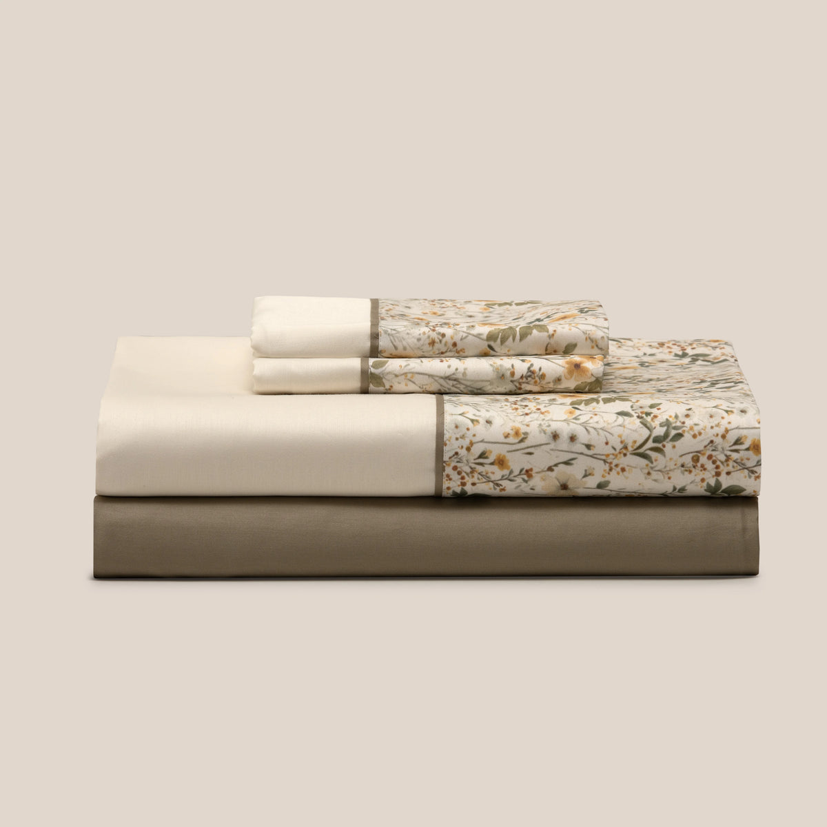 Juego de Sábanas 100% Algodón Satén 200 Hilos Floral Topo – 774