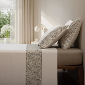 Juego de Sábanas 100% Algodón Satén 200 Hilos Floral Topo – 772 - Cama 90 | 1 Almohada 45 x 105 cm