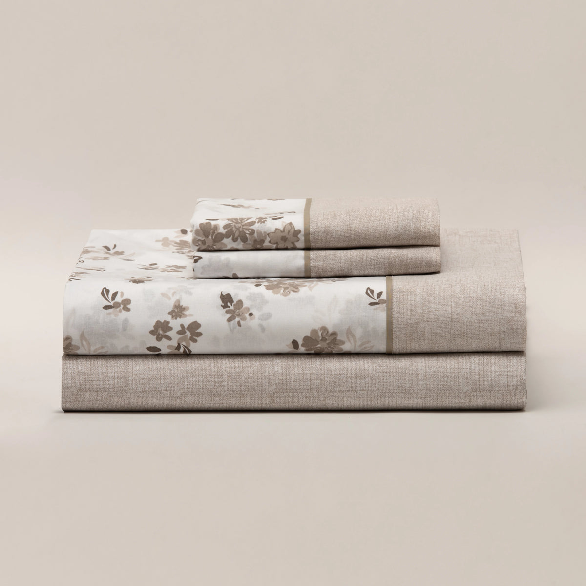 Jogo de Lençóis 100% Algodão 180 Fios Floral Taupe – 820