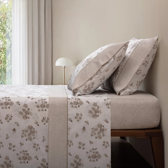Jogo de Lençóis 100% Algodão 180 Fios Floral Taupe – 820