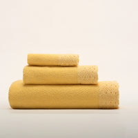 Jogo de Toalhas Amarelo Torrado 100% Algodão 500g com Renda – Margarida