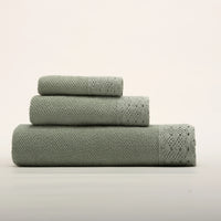 (3 Peças) Jogo de Toalhas Verde Seco 100% Algodão Stonewashed 500g com Renda – Alícia