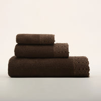 (3 Peças) Jogo de Toalhas Camel Escuro Stonewashed 100% Algodão 500g com Renda – Alícia