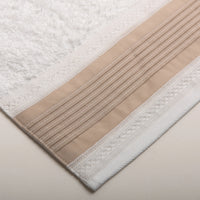 (6 Peças) Jogo de Toalhas 500g Branco e Camel com Nervuras e Renda – 685
